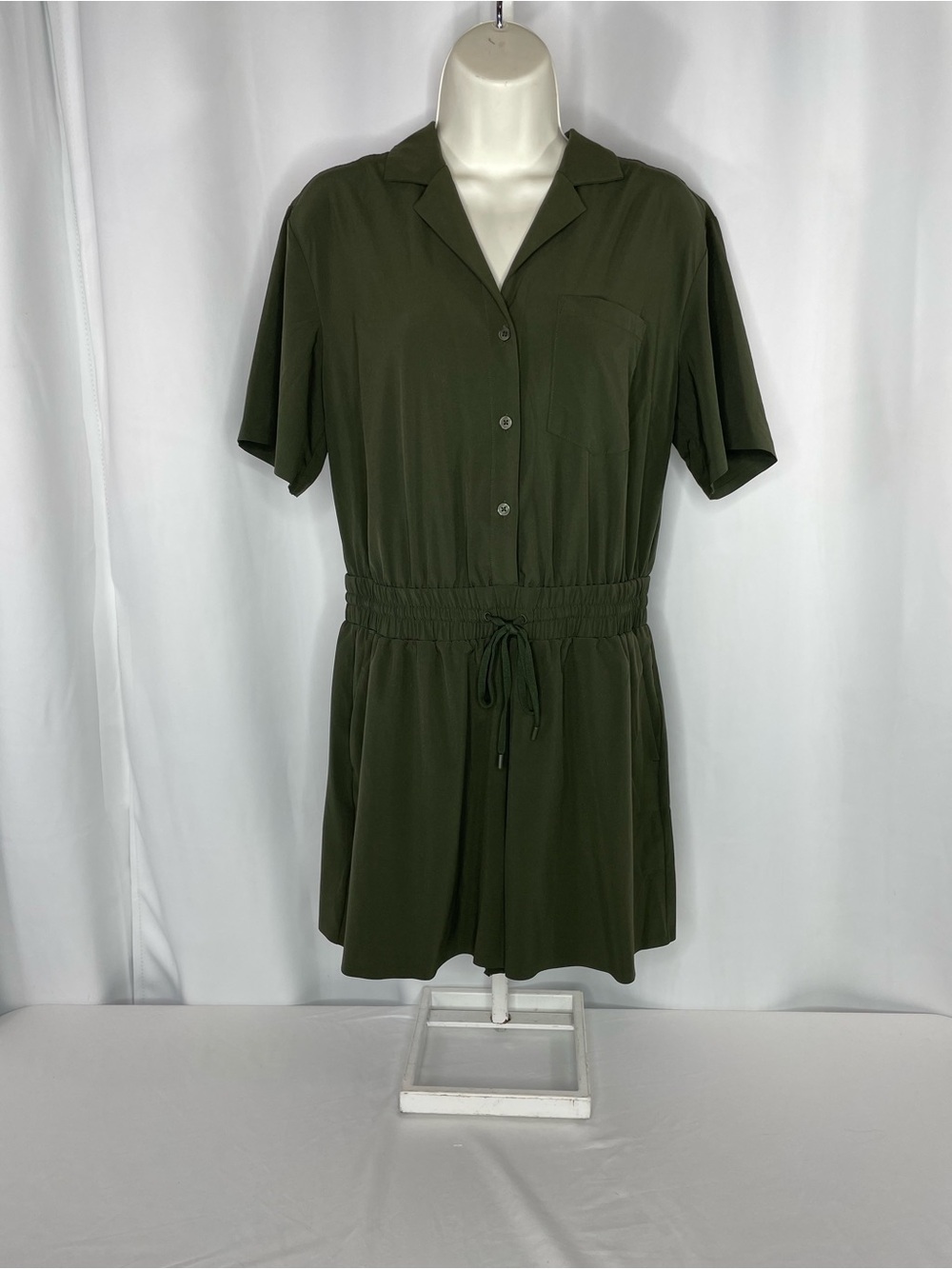 Athleta Olive Green Romper Small Utility Travel Stretch Drawstring Pockets